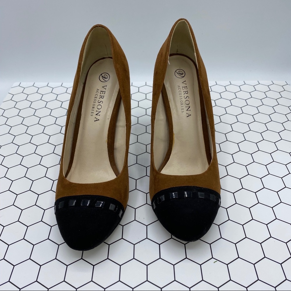 Versions two-tone Brown/Dark Brown suede heels